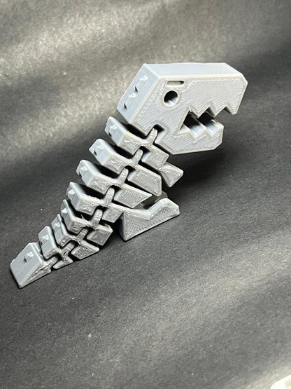 🦖 Flexi Dino Chain Keychain – 3D Printed T-Rex with Movable Body (Metallic Silver Edition)