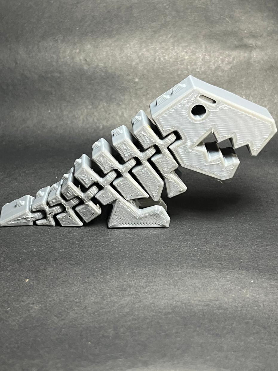 🦖 Flexi Dino Chain Keychain – 3D Printed T-Rex with Movable Body (Metallic Silver Edition)